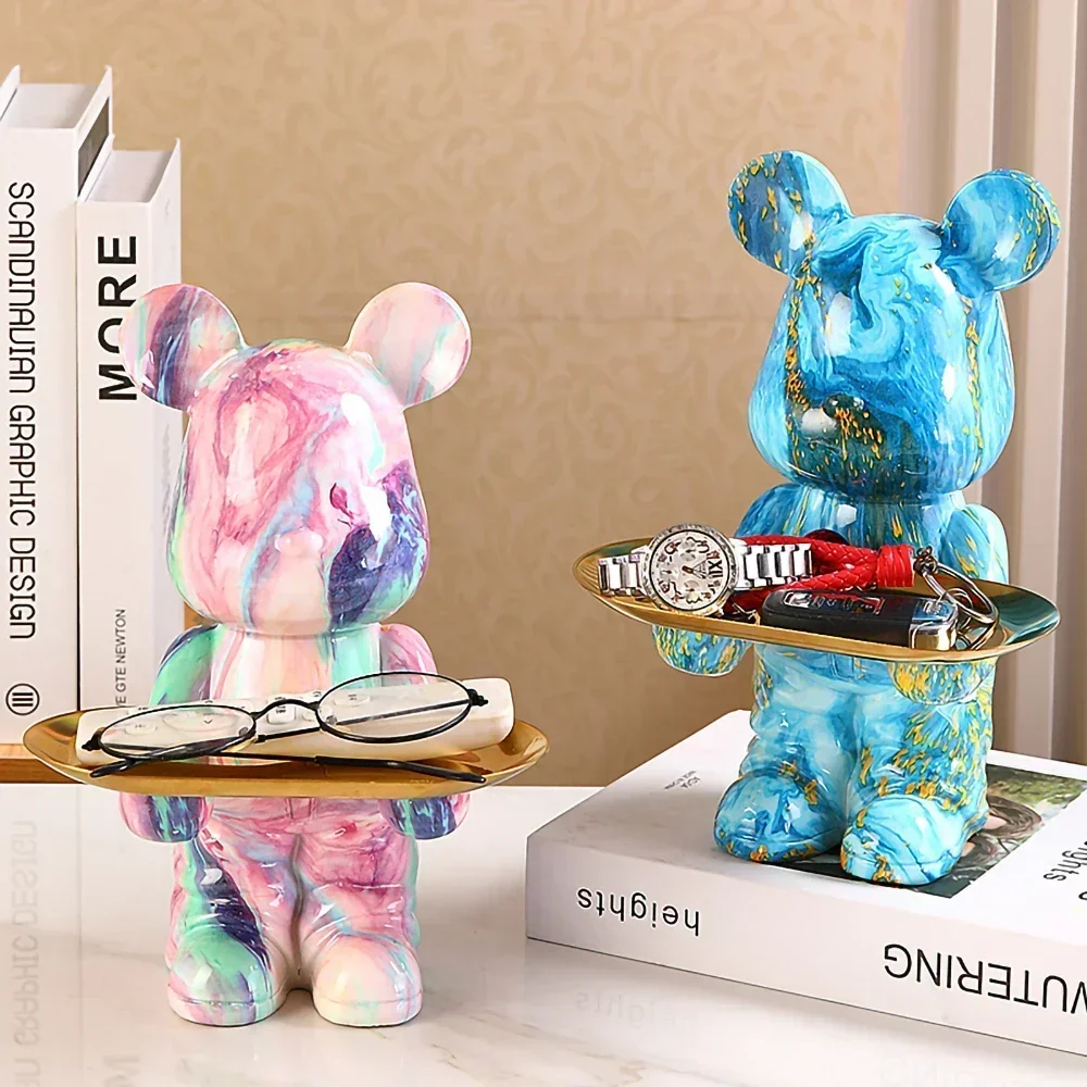 Colorful Resin Statue Room Decor,Little Bear Figurine,Piggy Bank For Kids,Decorative Storage Tray,Bear Sculpture Home Decoration