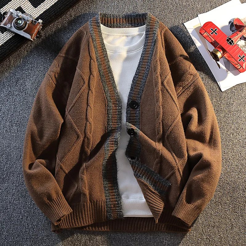 Men's Autumn High Quality Long Sleeves Knit Cardigan Jacquard Keep Warm Button Sweater Coat Leisure Trend Trend Men's Clothing