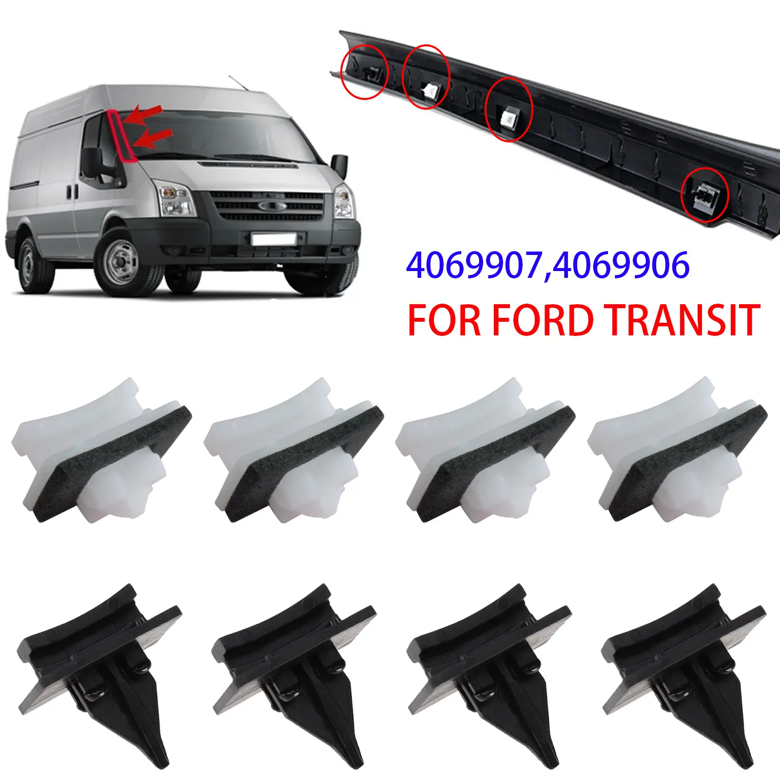 8PCS Front Windscreen Side A Pillar Trims Retainer Windshield Bezels Strip Mounting Clip YC15B03180BB 4069907 for Ford MK6 MK7
