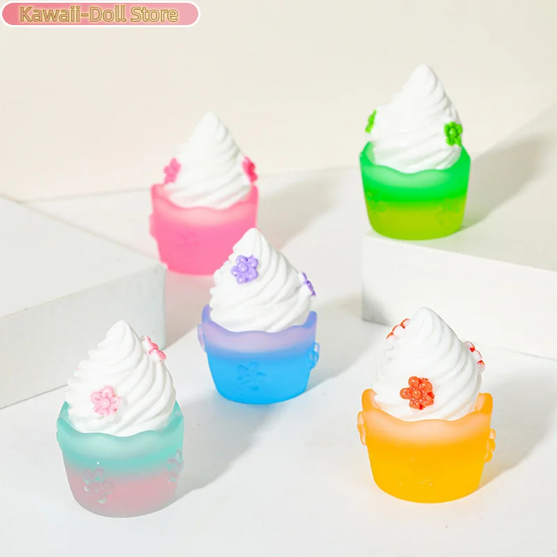 10Pcs/Set Mini Noctilucent Ice Cream Cups Miniature Model Pretend Play Mini Food Doll Accessories Fit Play House Toy Dollhouse