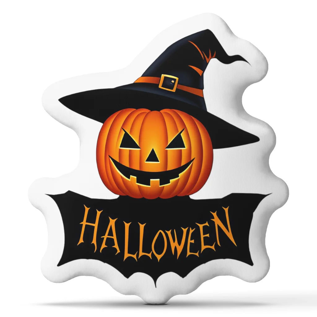 Halloween Pumpkin Witch Hat Shaped Pillow Jack O Lantern Throw Cushion Spooky Decorative Sofa Living Room Home Decor Gift