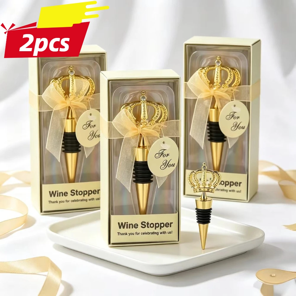 2PC Crown Shaped Wine Stoppers Birthday Party Favors Wedding Return Gifts Anniversary Keepsakes Freshness Preserver