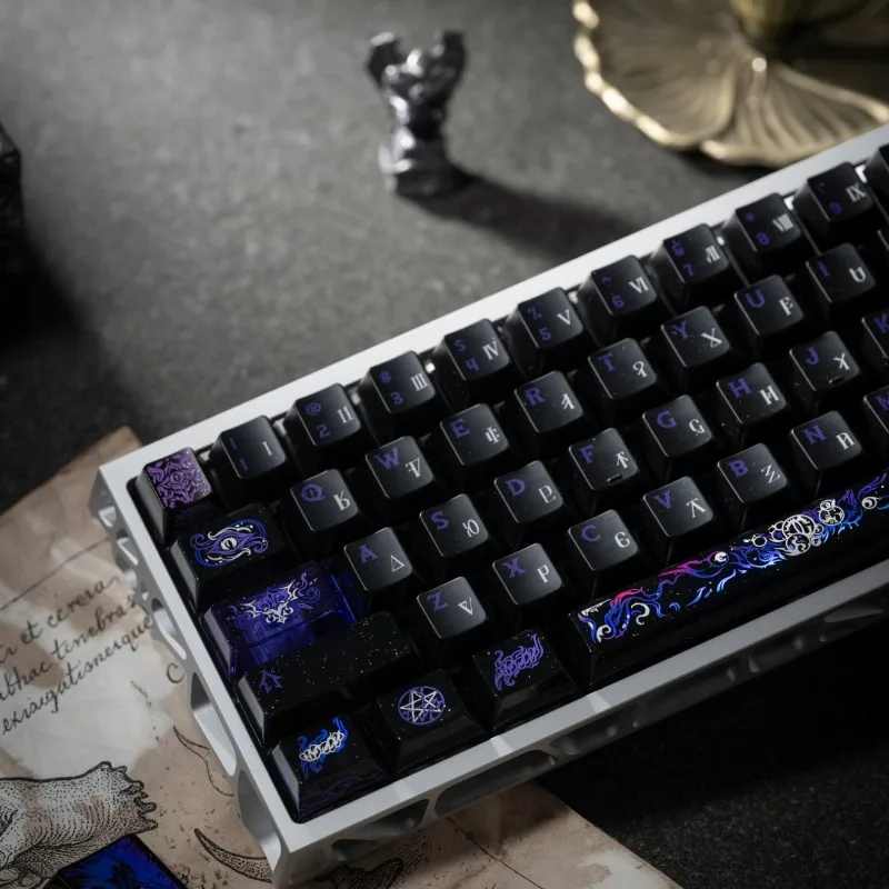 Black Purple Laser Keycap Set Custom PC PBT Sublimation Cherry Profile Keyboard Caps 77keys for Mechanical Keyboard Accessories