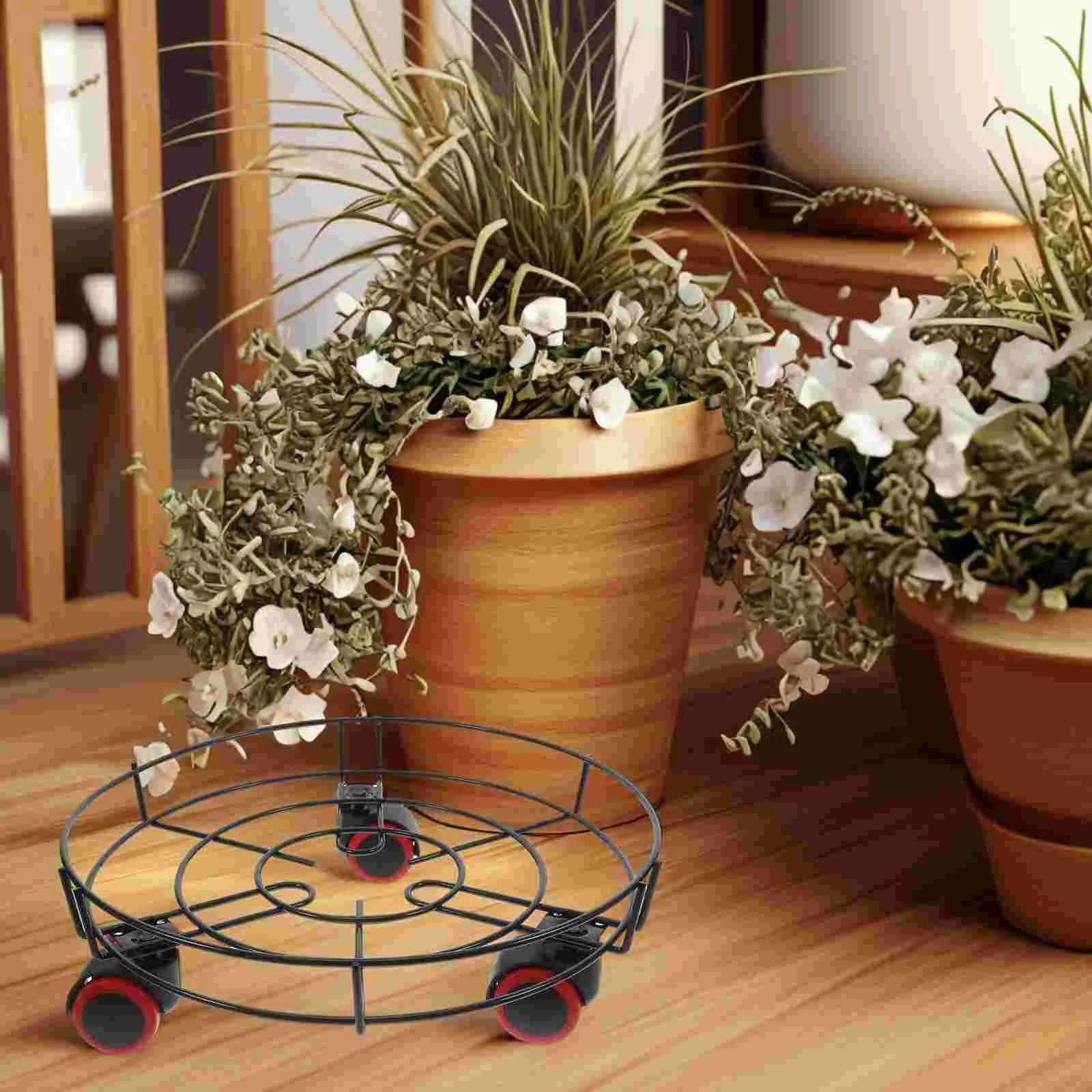 Round Light Luxury Flower Stand Base Circular Tray Carbon Steel Movable Pot Storage Rack