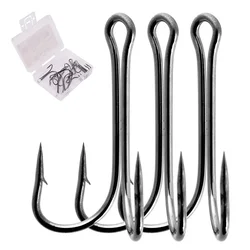 Aorace 10pcs/box Double Fishing Hook Carbon Steel Crank Barbed Jig Hook for Carp Fishing Fly Tying Soft Lure Fish Accessories