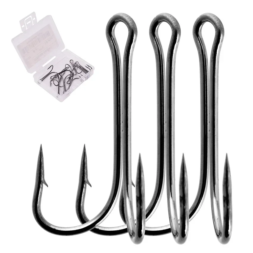 Aorace 10pcs/box Double Fishing Hook Carbon Steel Crank Barbed Jig Hook for Carp Fishing Fly Tying Soft Lure Fish Accessories