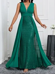 Women Plus Size Sequin Mesh Embroidery Mermaid Evening Dress Formal Short Sleeve Elegant Party Prom Gowns 2024 New Long Dresses