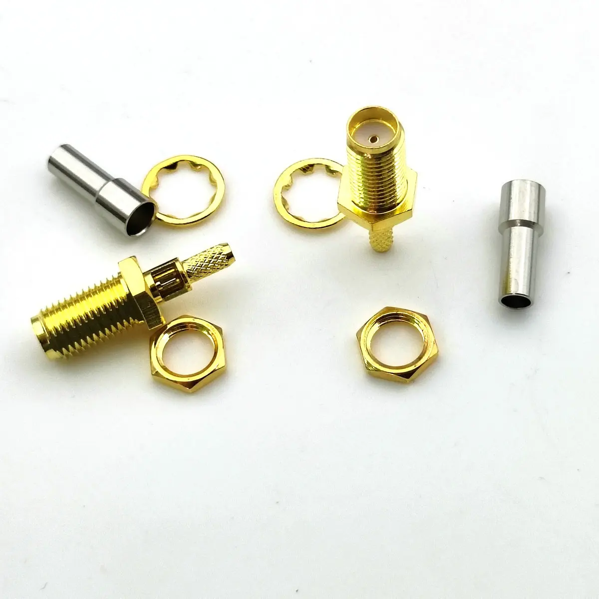 good SMA Female Nut Bulkhead Crimp RF Crimp Coax Connector for LMR100 RG316 RG174 Cable