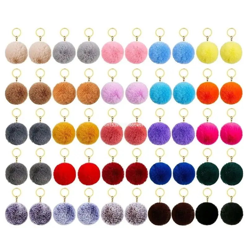 Pom Pom Keychains Faux Rabbit Fur Ball Keychain Car for Key Ring Soft Plush Pompoms Handbag Keyring Charm with Split Dropship