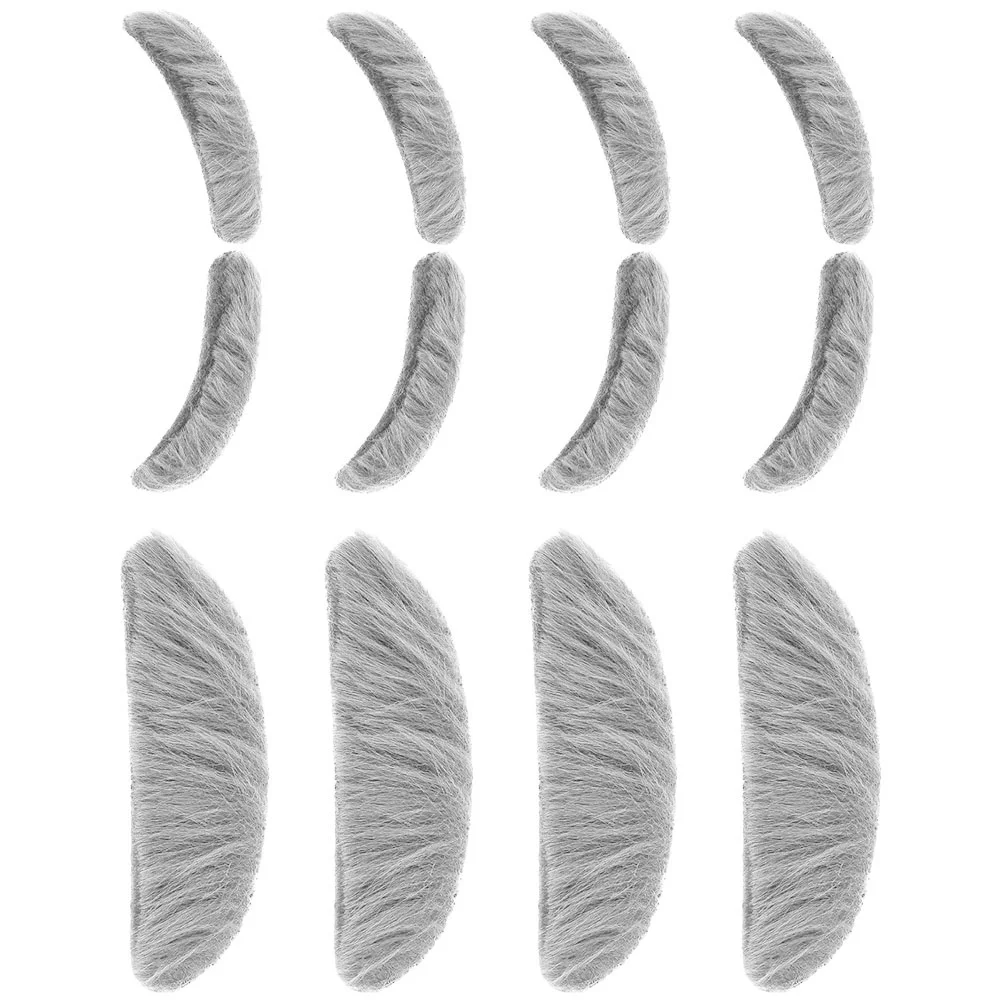 4 Sets Makeup Kit Artificial Fake Beard Eyebrow Mustache Party Props for Suite Eyebrows Grey Bread Men Old Man Elderly