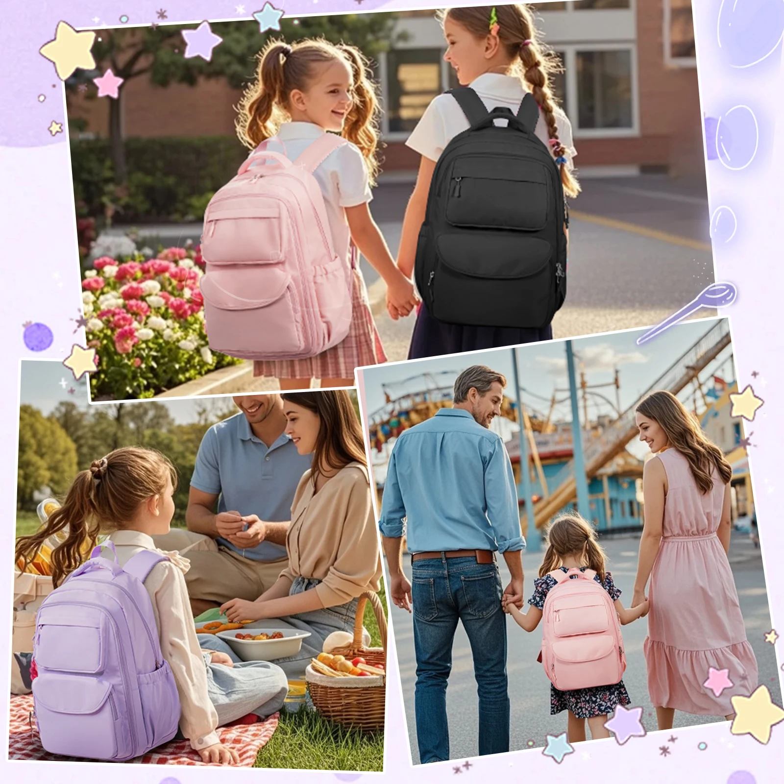 School Backpack for Girls, Teens Backpack Elementary School Bag, Lightweight Large Capacity Cute Backpack Junior High Backpack