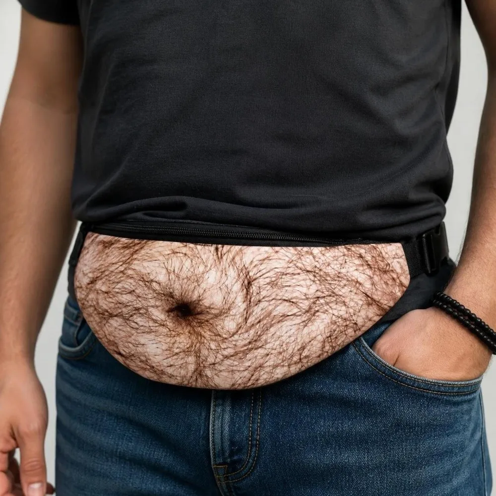 Creative 3D Belly Bum Pouch Pop Design Flesh Color Waist Bag Dad Bod Style Zipper Closure Belt Bag for Men