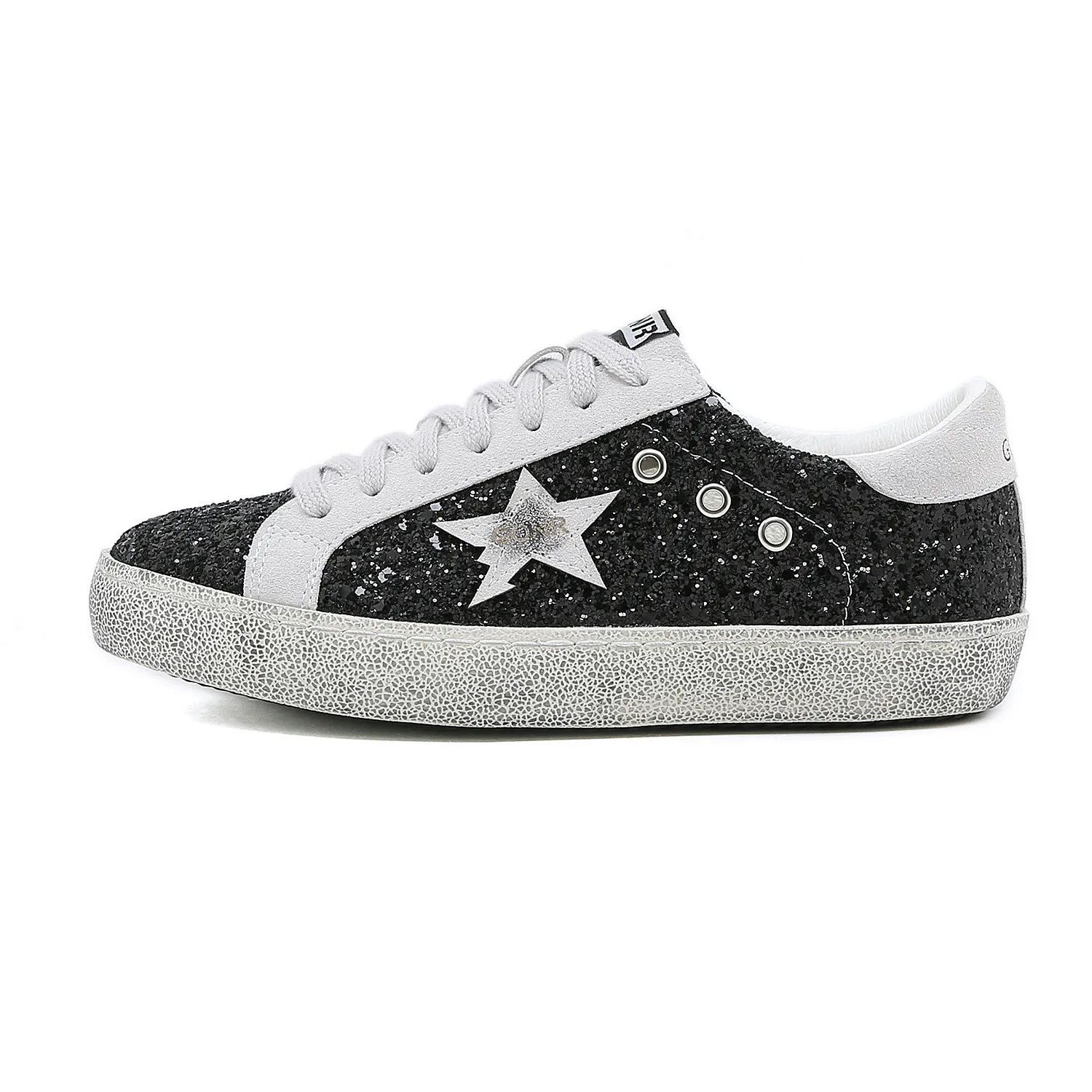 Women\'s  Real Leather Casual Sneakers Star-shaped Sequins Old  Dirty Leisure Men\'s Shoes  Unisex