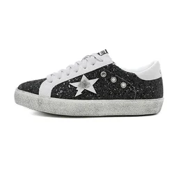 Women's  Real Leather Casual Sneakers Star-shaped Sequins Old  Dirty Leisure Men's Shoes  Unisex