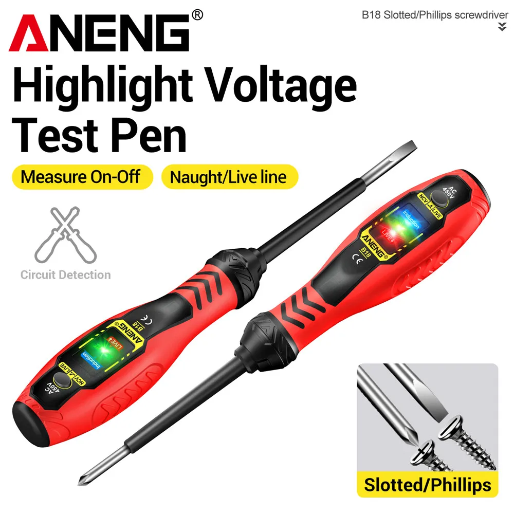 

ANENG B18 Highlight Voltage Test Pen Word/Cross Screwdriver Multi-functional NCV Voltage Induction Electrician Tester Pen Tools
