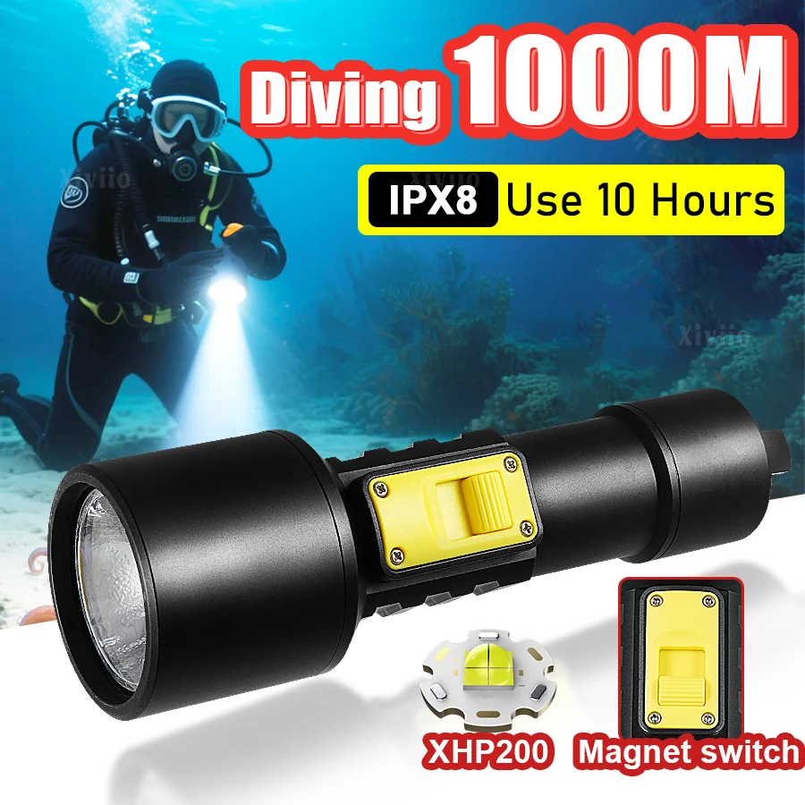 

Подводная фонарь XHP200 — Новое обновление Мощный профессиональный подводный фонарь для дайвинга Подводная фонарь для дайвинга с аквалангом (глубина до 1000 м) Подводная фонарь для рыбалки с защитой IPX8（глубоководный）
