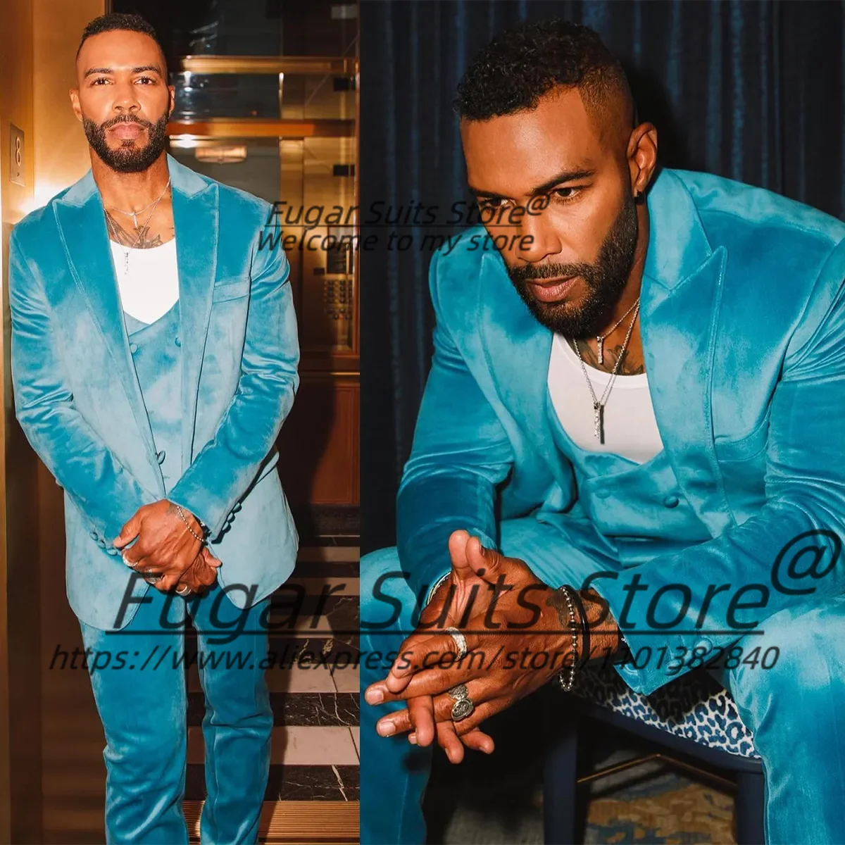 

Elegant Velvet Men Suits Customized Slim Fit Peak Lapel Groom Wedding Tuxedos 3 Pcs Sets Male Prom Blazers Fashion Costume Homme