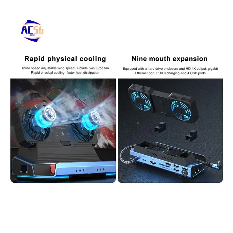 

AC56-10-в-1 игровая док-станция Type-C для Steam Deckrog Ally/Switch M.2 Pcie Nvme, коробка для жесткого диска, USB C HUB 4K60HZ, двойной вентилятор