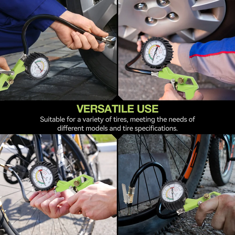 220PSI Tire Pressure Gun Tire Pressure Monitoring Gauge, Detachable Interface, Inflator Pump Tool, For Cars/Motorcycles/Bicycles