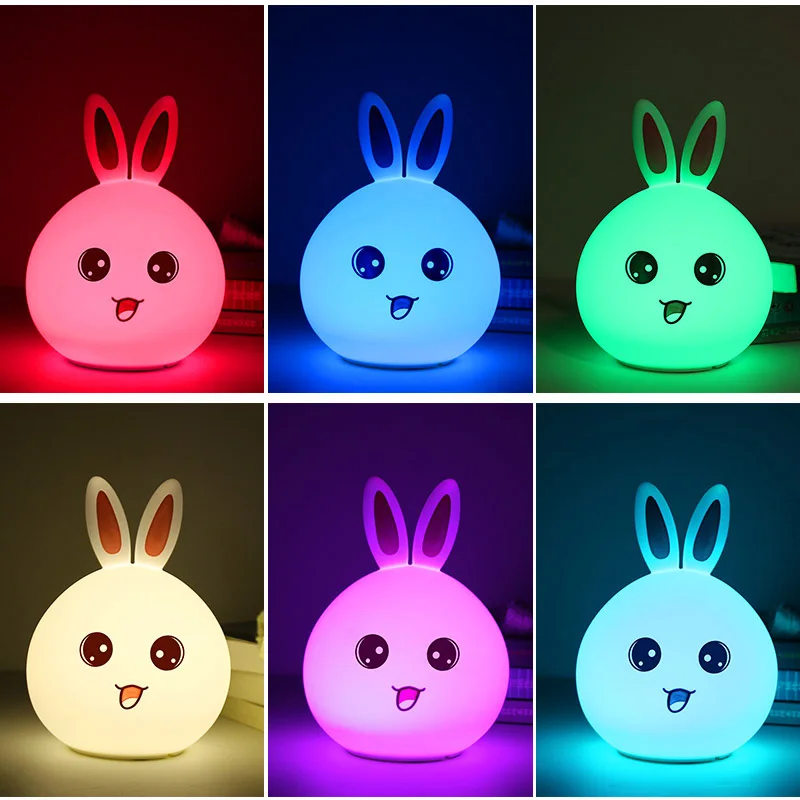 Night Light Cute Rabbit Colorful Light Voice Controlled Clap Lamp Pat Lamp Night Feeding Baby Bedroom and Kid\'s Christmas Gift