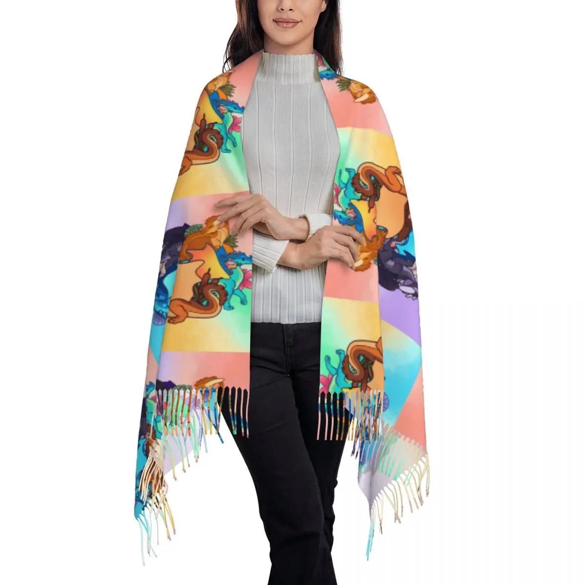 Chibi Dragonets Of Destiny Scarf Tassel Scarves for Women Soft Warm Shawls and Wraps Large Fall Winter Shawl Wrap