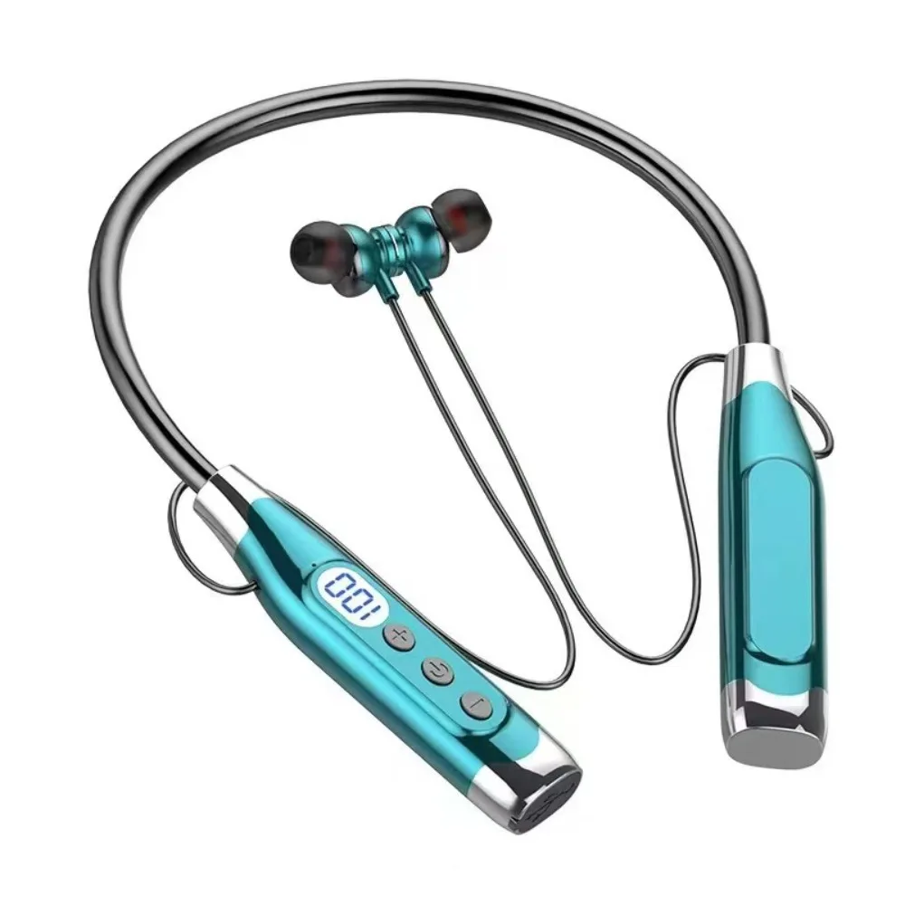 

LED Digital Display Neckband Headphones Neck-mounted 3D Stereo Wireless Bluetooth Earphones Mega Bass Waterptoof Sports Headsets