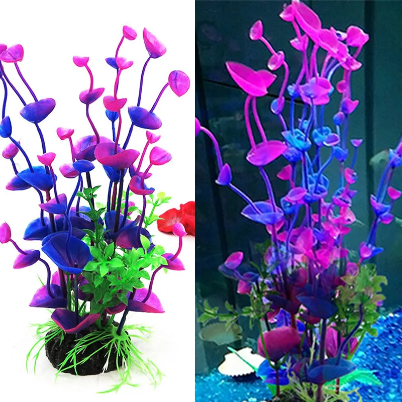 Purple Flower Artificial Fake Plastic Plant Artificial Aquarium Plant Fish Tank Accessories Decoration Ornament Underwater Plant