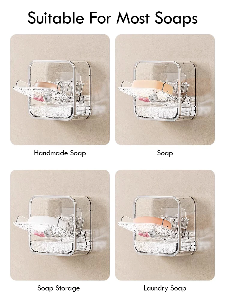 Bathroom Soap Box Non Perforated Transparent Wall Mounted Soap Storage Rack With Cover Soap Rack Fashionable Glacier Pattern