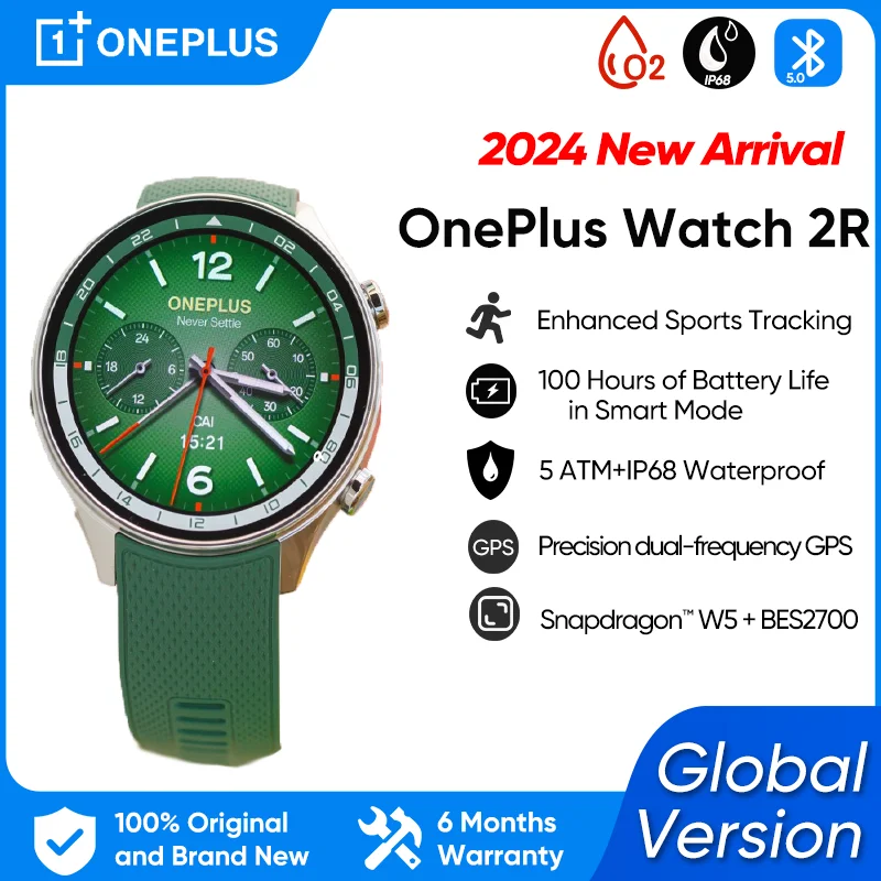 New OnePlus Watch 2R Global Version Smart Watch 1.43” AMOLED Snapdragon W5 Chipset Up to 100h Battery Life Google Wear OS 4 NFC