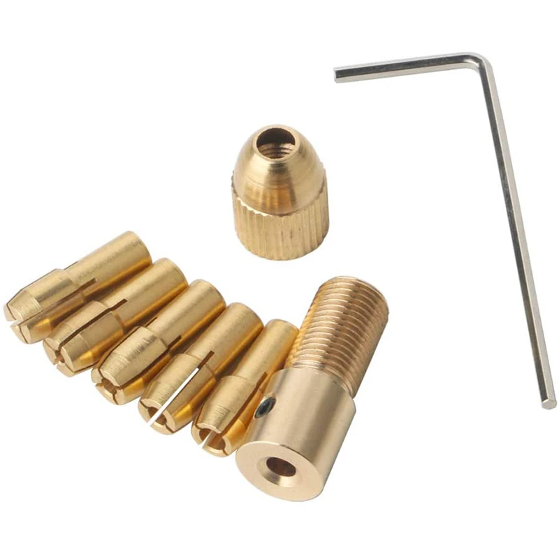 9 Pieces 0.5-3mm Drill Chuck Collets Set with 3.17mm Chuck Clamp for Drill Folder Copper Cap Axis Drill Collet Tool