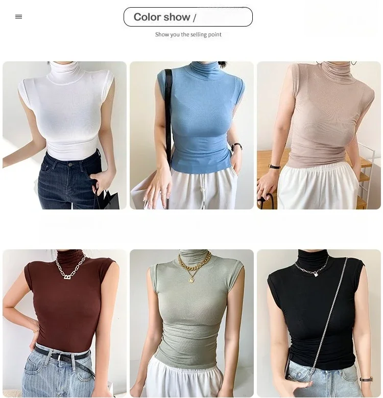 2026 Frühling Sommer Ärmelloses Rollkragen-T-Shirt für Damen Trendiges Vielseitiges Layering-Oberteil Stylisches Slim-Fit Basic-Unterhemd für Frauen – Detail 2
