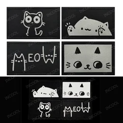 Cartoon Cat Reflective Patches Lovely Cute Kitten Expression PVC Rubber Funny Meow Badge For Backpack Clothing Cap Bag Appliqued