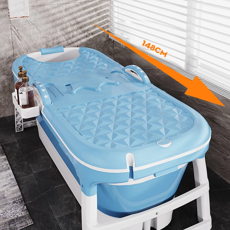 

Wannuo 1.48m Portable Plastic Bathtub Easy To Store Folding Bath Tub For Adult With Massage Roller