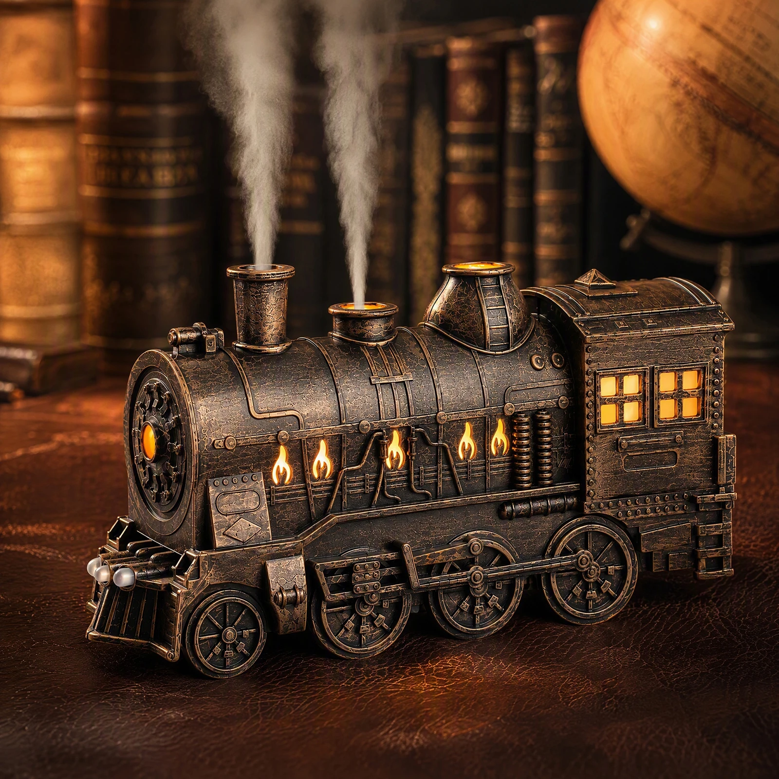 Vintage Locomotive Aroma Humidifier Ultrasonic Diffuser 300ml Dual Spray Modes LED Light USB Timer