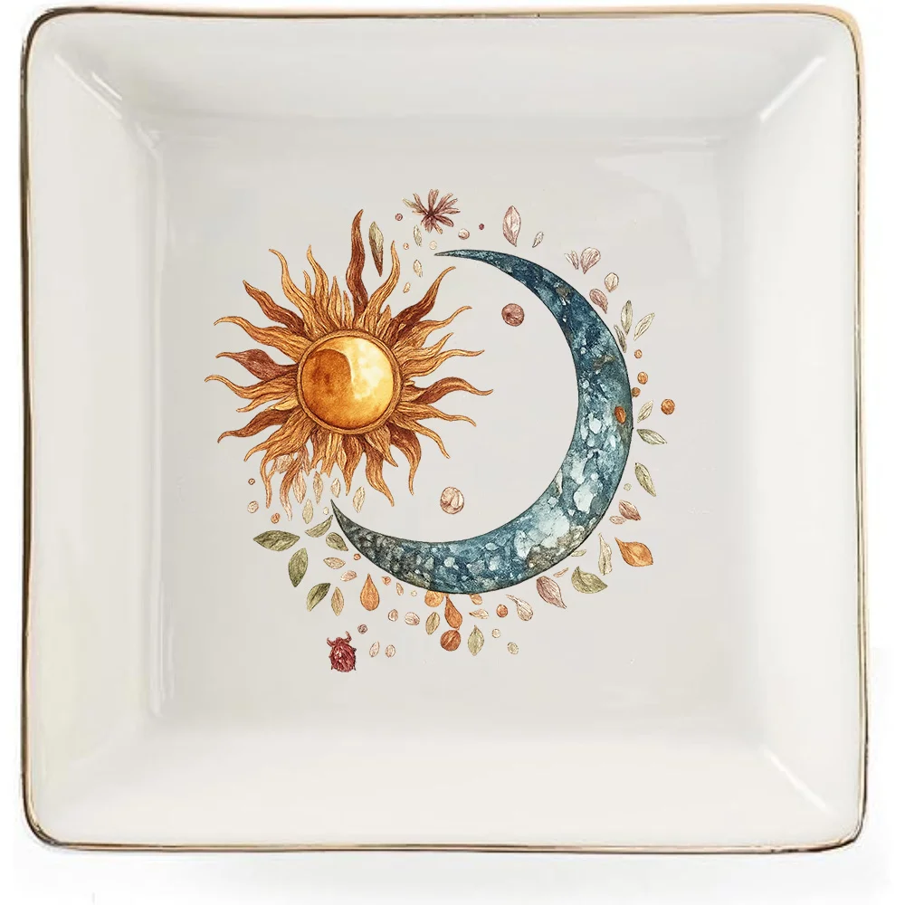 Sun and Moon Design Jewelry Dish - Ideal Gift from Mom, Great for Daughter - Wedding, Mothers' Day Gifts - Trinket Dish for Wome