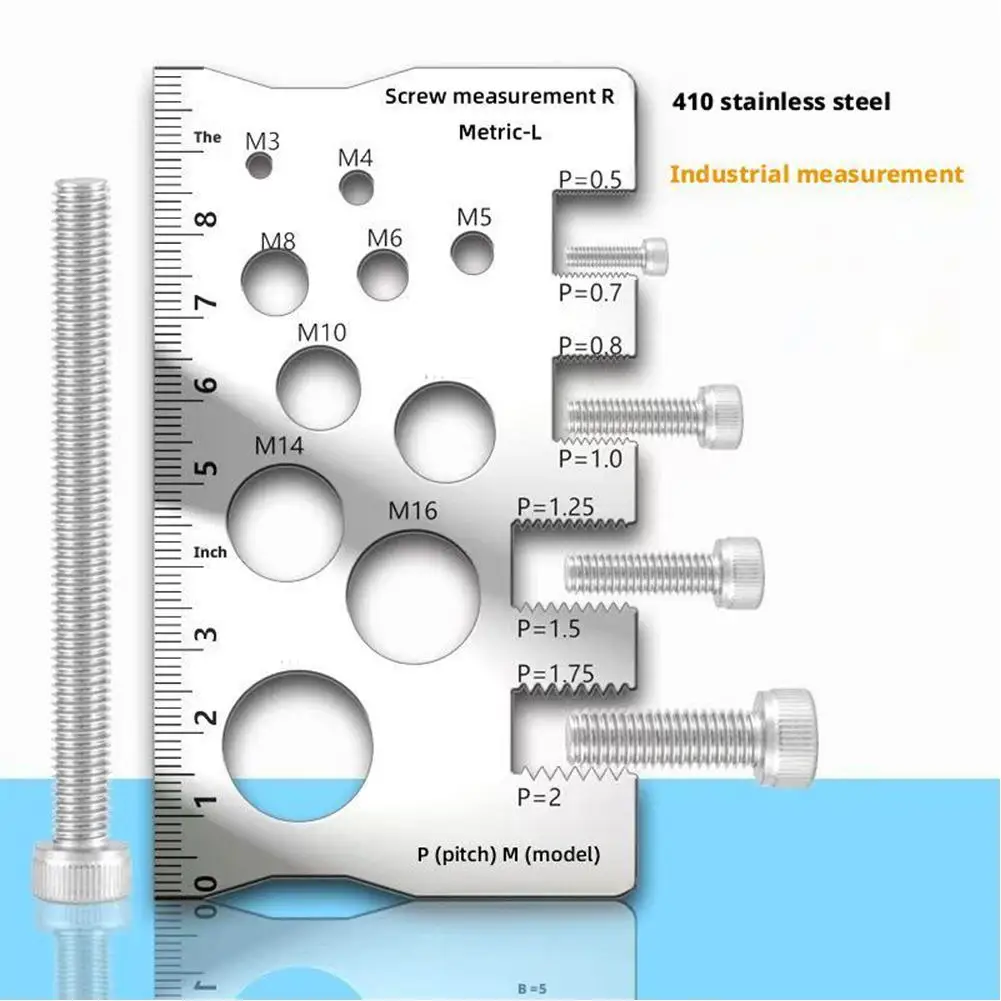 M3-M18 Thread Checker Screw Measurement Ruler Stainless Steel Caliper Metric for Measuring Screw Pitch Bit Bolt Nut Screw