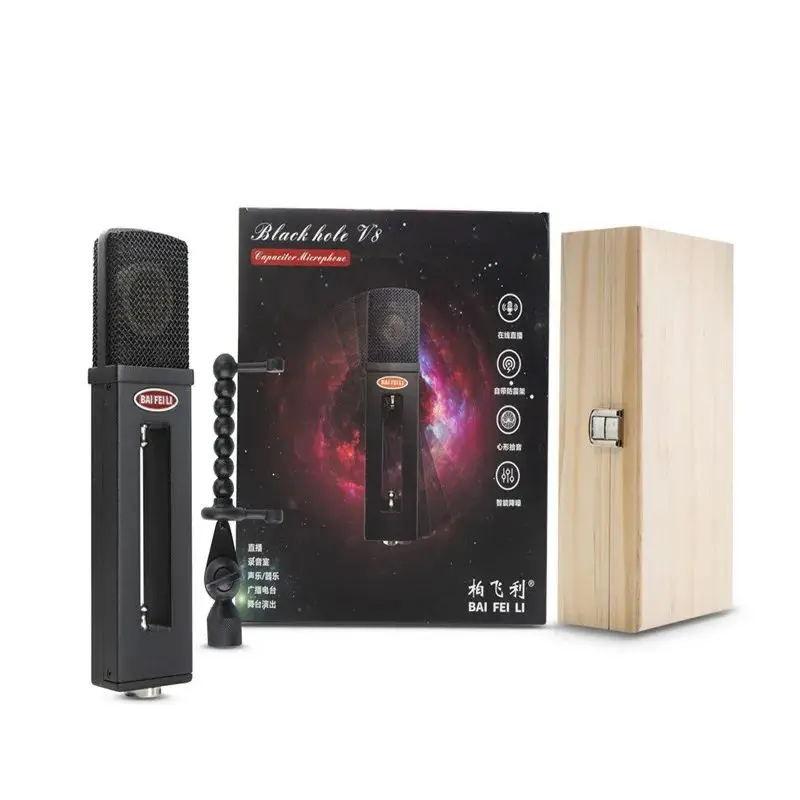 Professional Audio Sound Card Portable Desktop Large 34mm Diaphragm Condenser Microphone for Live Studio & YouTube