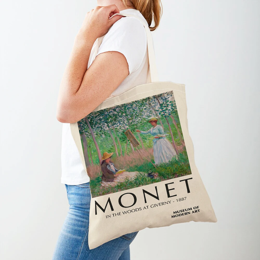 Monet Picasso Parrot Butterfly Mountain Shopping Bags Double Print Eco Casual Nordic Shopper Bag Lady Canvas Tote Women Handbag