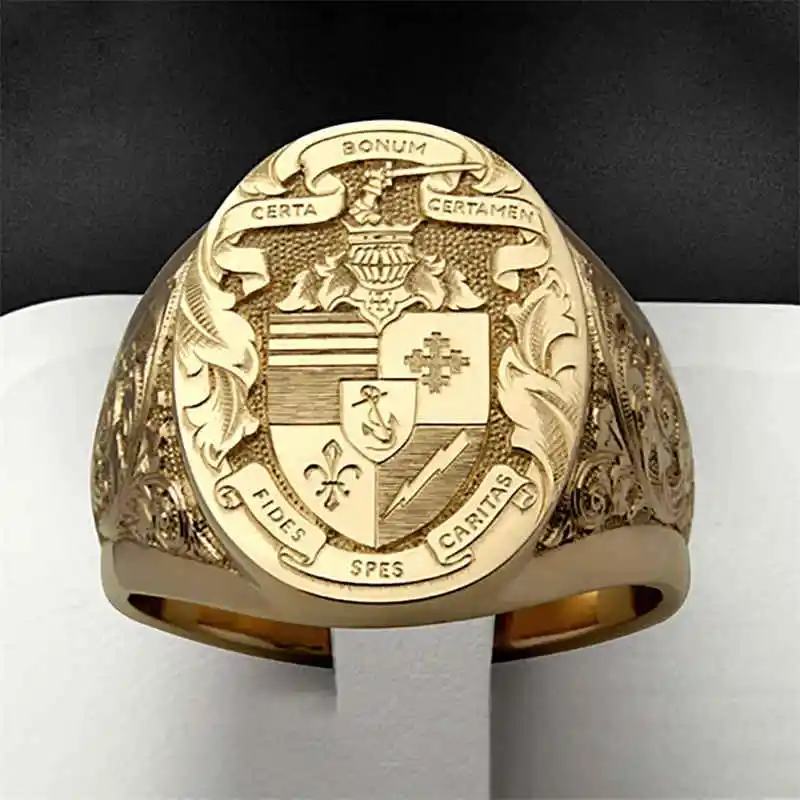 Explosive 18K yellow gold vintage carved Godfather ring Senior men\'s engagement wedding ring