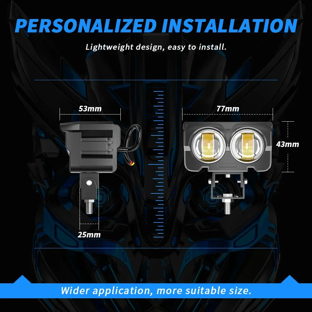 Motorradleuchte 12–80 V, 2 Lichter, 20 W, zweifarbig, kleine Stahlpistole, externer Scheinwerfer, Scheinwerfer, modifizierte Arbeitsleuchten