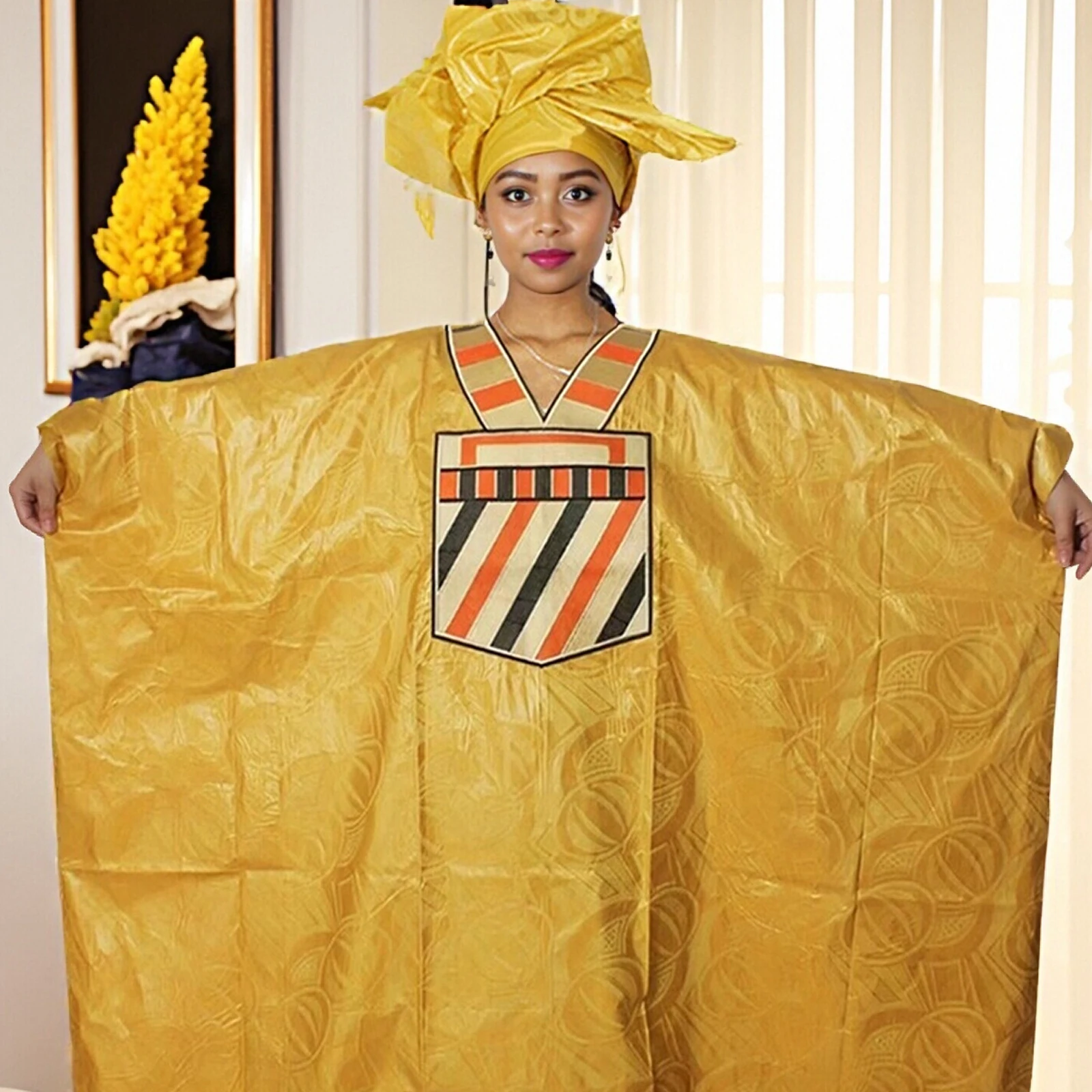 الملابس الأفريقية للنساء بازان الثراء التطريز حجم كبير فستان الكنيسة حفلة أنيقة #1