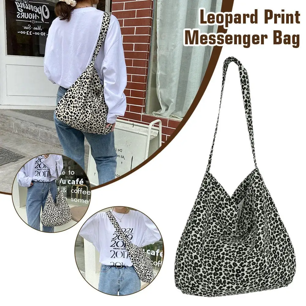 Leopard Print Messenger Bag Shopping Bag For Women\'s Large Capacity One Shoulder Bag Korean Fashion Versatile Casual Canvas Y7P9