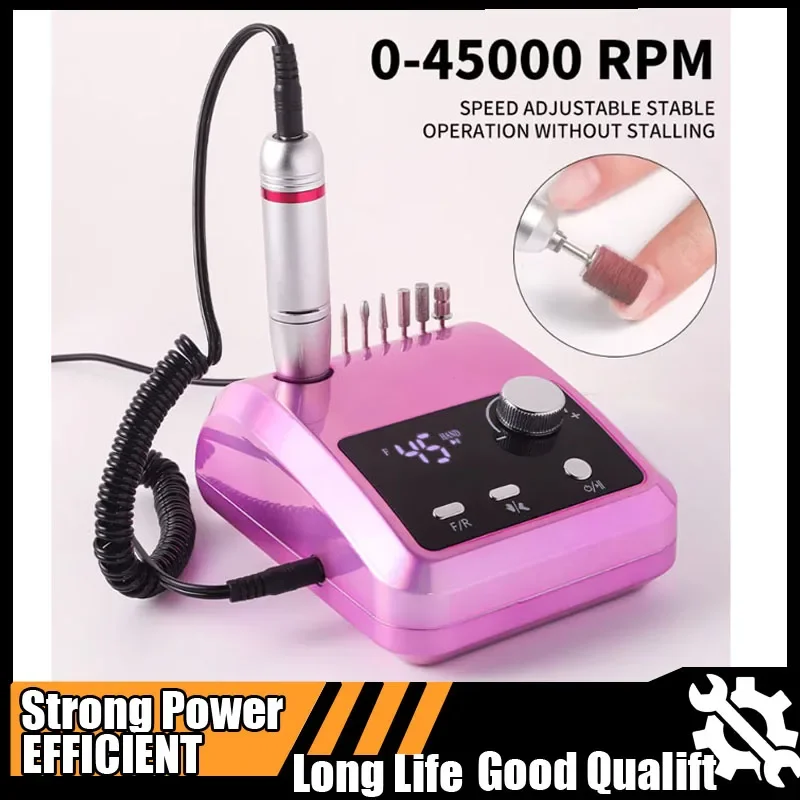 

45000 об/мин салонная дрель для ногтей, фрезы, профессиональная электрическая шлифовальная машина для ногтей, пилка для гель-полировки ногтей для домашнего маникюра