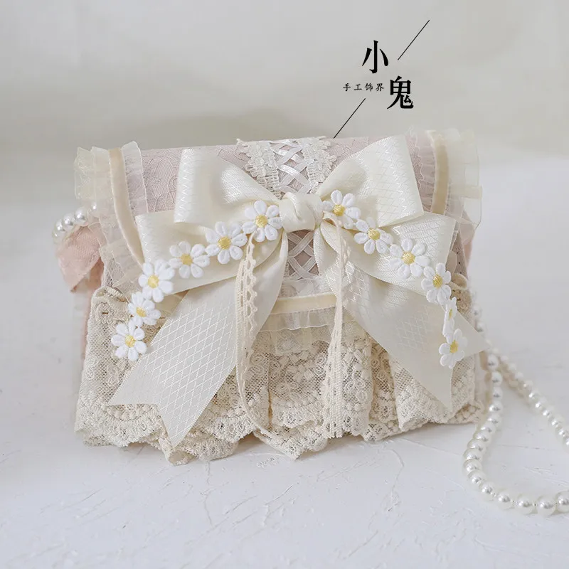

Lolita Handbag Daisy Floral Shoulder Bag Elegant Forest Lolita Crossbody Bag Pearl Chain Lolita Tote Bag Vintage