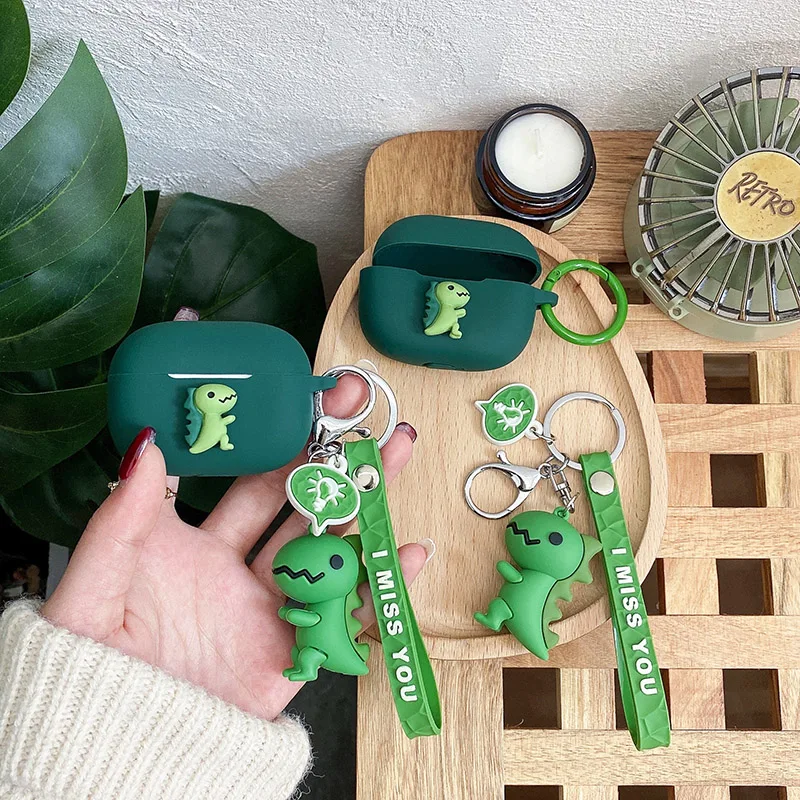 Desenhos animados earaphone casos para qcy t20 caso engraçado dinossauro silicone proteger hearphone capa com chaveiro caixa