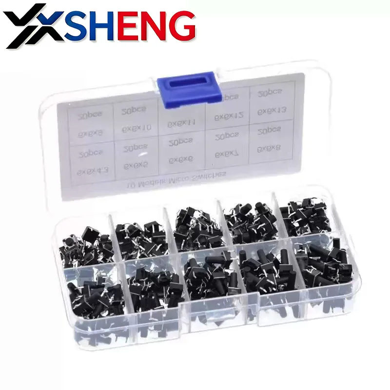 200PCS 10Value 6x6 Mini Tactile Toggle Touch Button PCB Momentary 6x6mm Micro Push Tact Switch KIT 4Pin 6*6 Pushbutton