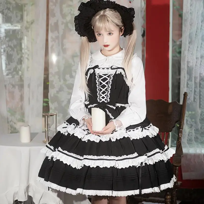 Lolita Kleider Frauen Kawaii Jumper Rock Mädchen Miads Prinzessin Süße Rot Tiered Kleid Japanischen Harajuku Kostüm Cosplay Kleid