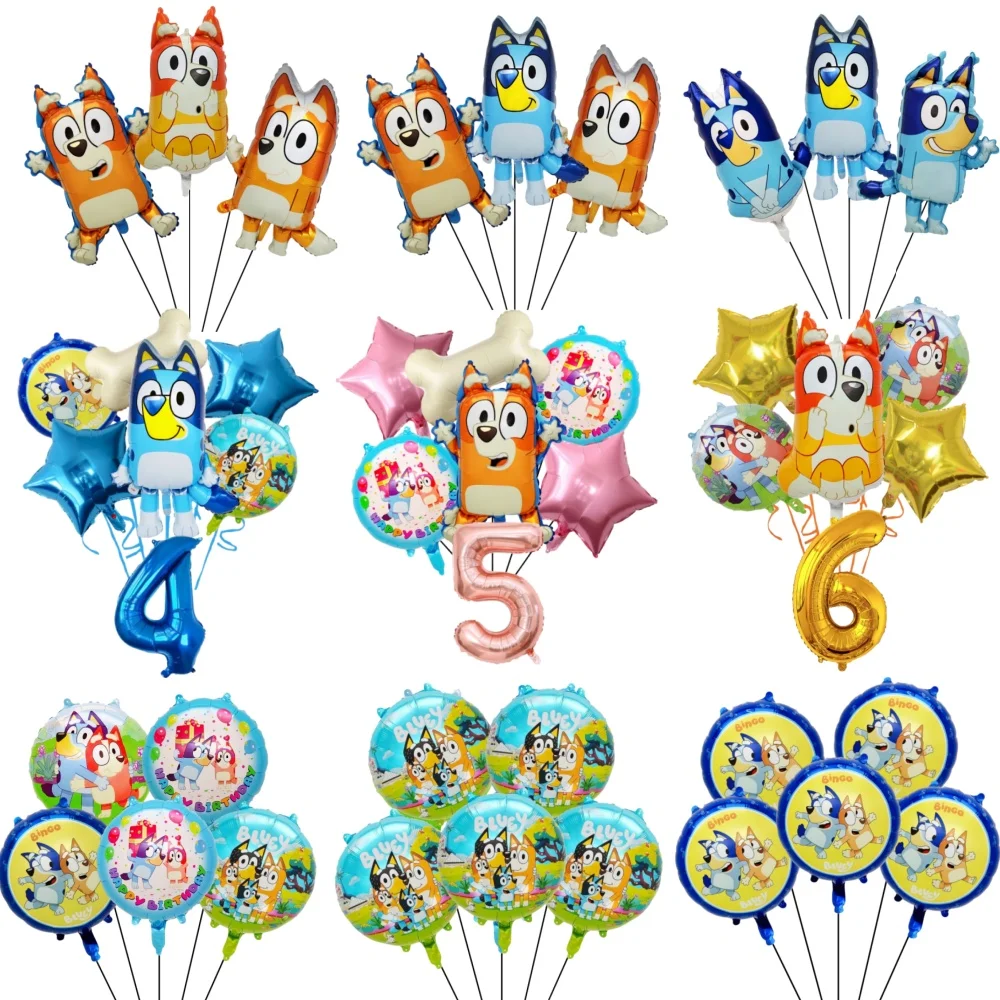 Набор для украшения дня рождения в стиле мультфильмов Bluey и Bingo: латексные шары, цифровые шары, украшения для вечеринки в стиле семьи Блуи, подарки для детей на день рождения или детский праздник.