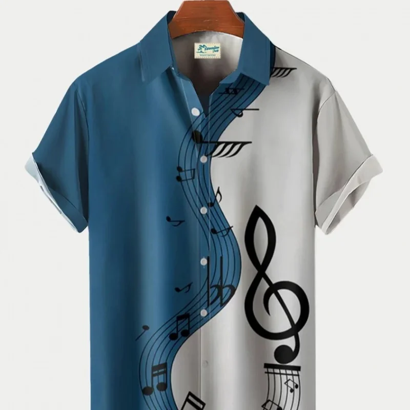 

Amazon Foreign Trade Men's Casual Shirt3DMusical Note Print European and American Hawaiian Men's Short Sleeve Shirt