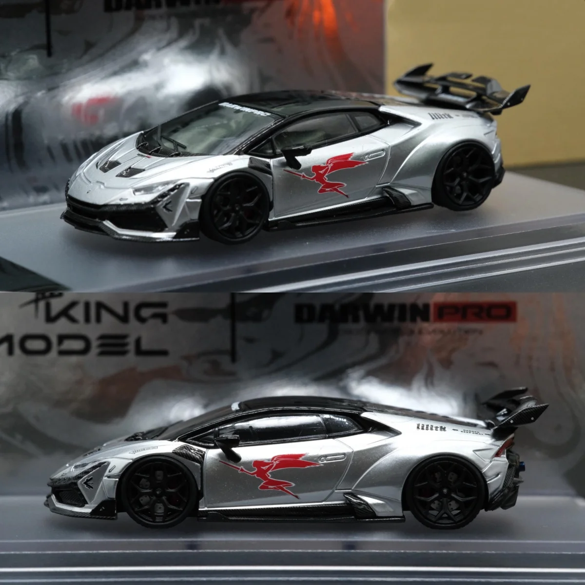 King Model 1:64 Lamborghini Huracan DarwinPRO Silver Alloy Diecast Model Car Collectible Gift